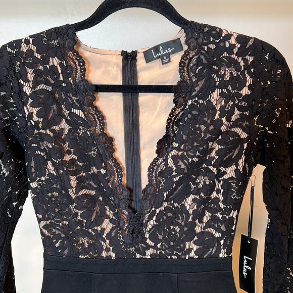 NWT Lulu's Women's Swooner or Later Lace Plunge Neck Mini Dress - Picture 7 of 14